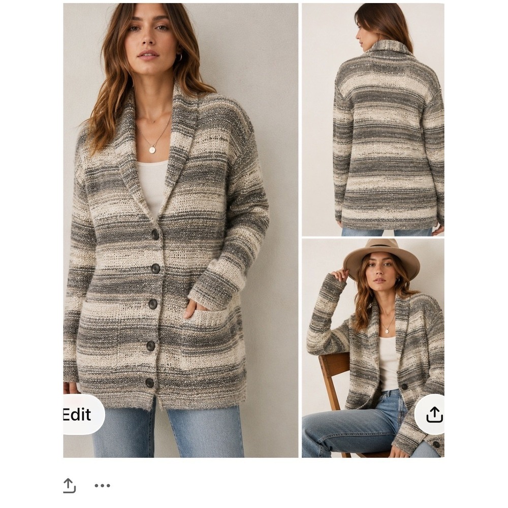 Ralph Lauren Denim & Supply Wool Alpaca Shawl Collar Striped Sweater Cardigan L